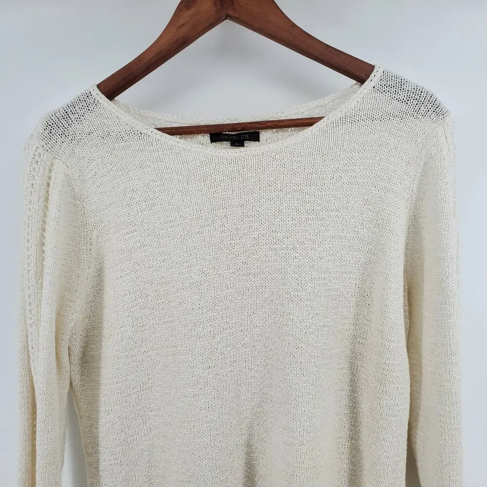 Rachel Zoe Womens Karla Open Cream Lace Knit Stretchy Cotton Blend Sweater| XL - Picture 3 of 12
